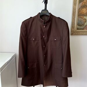 Apollo King Men's Brown Military Style Blazer Jacket Neruh Style Brown size 44R